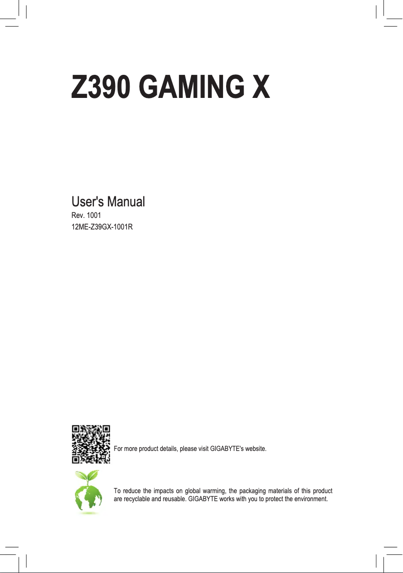 Image de la première page du manuel de l'appareil Z390 Gaming X