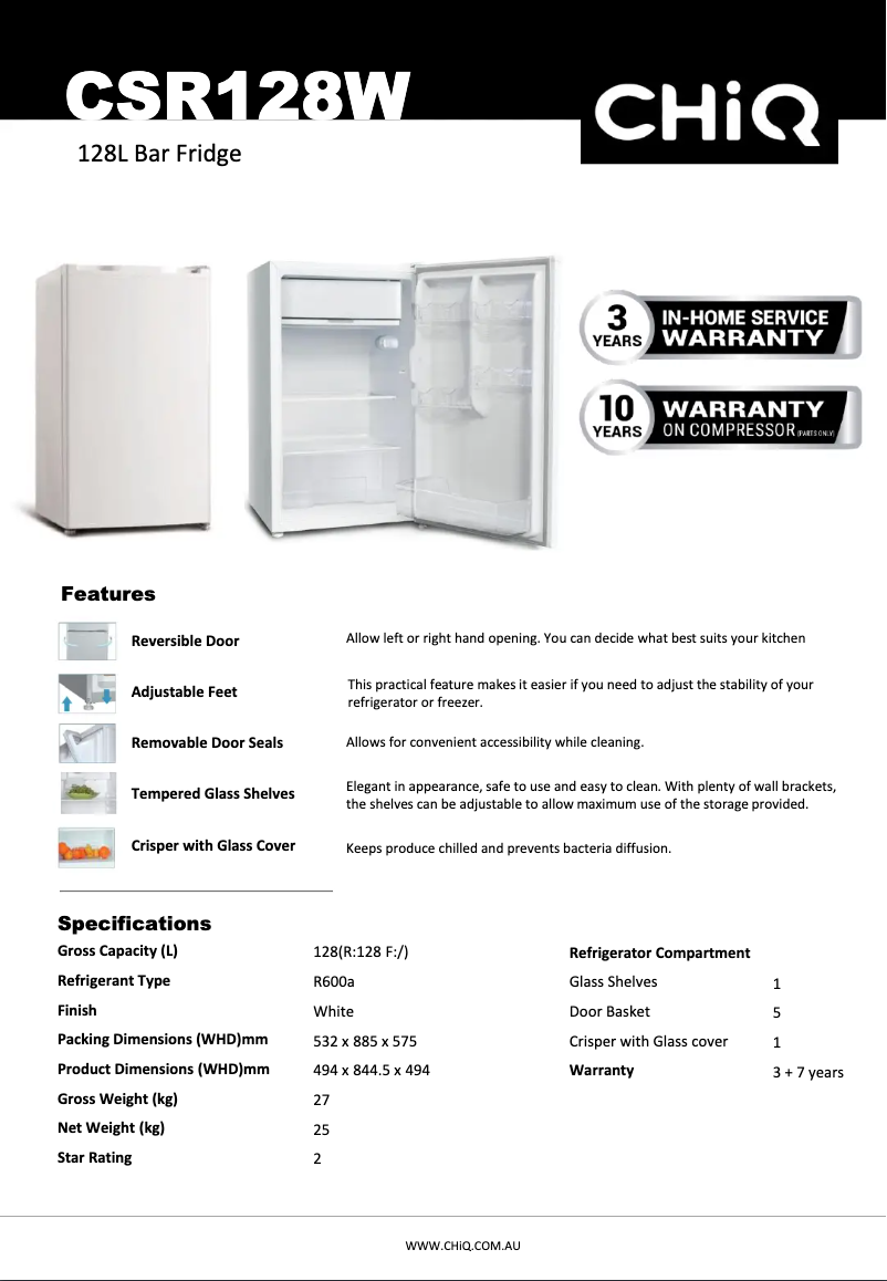Page 1 de la notice Fiche technique CHiQ CSR128W