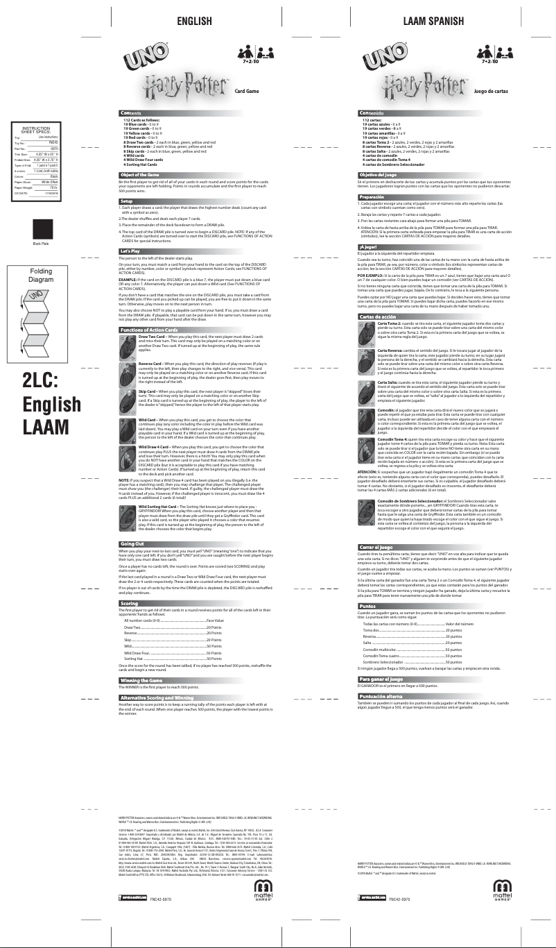 Image de la première page du manuel de l'appareil UNO Harry Potter