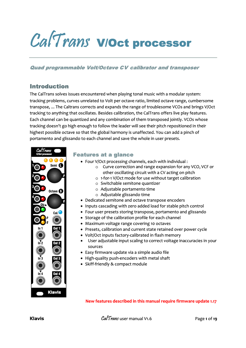 Page n°1 - Manuel utilisateur Klavis CalTrans