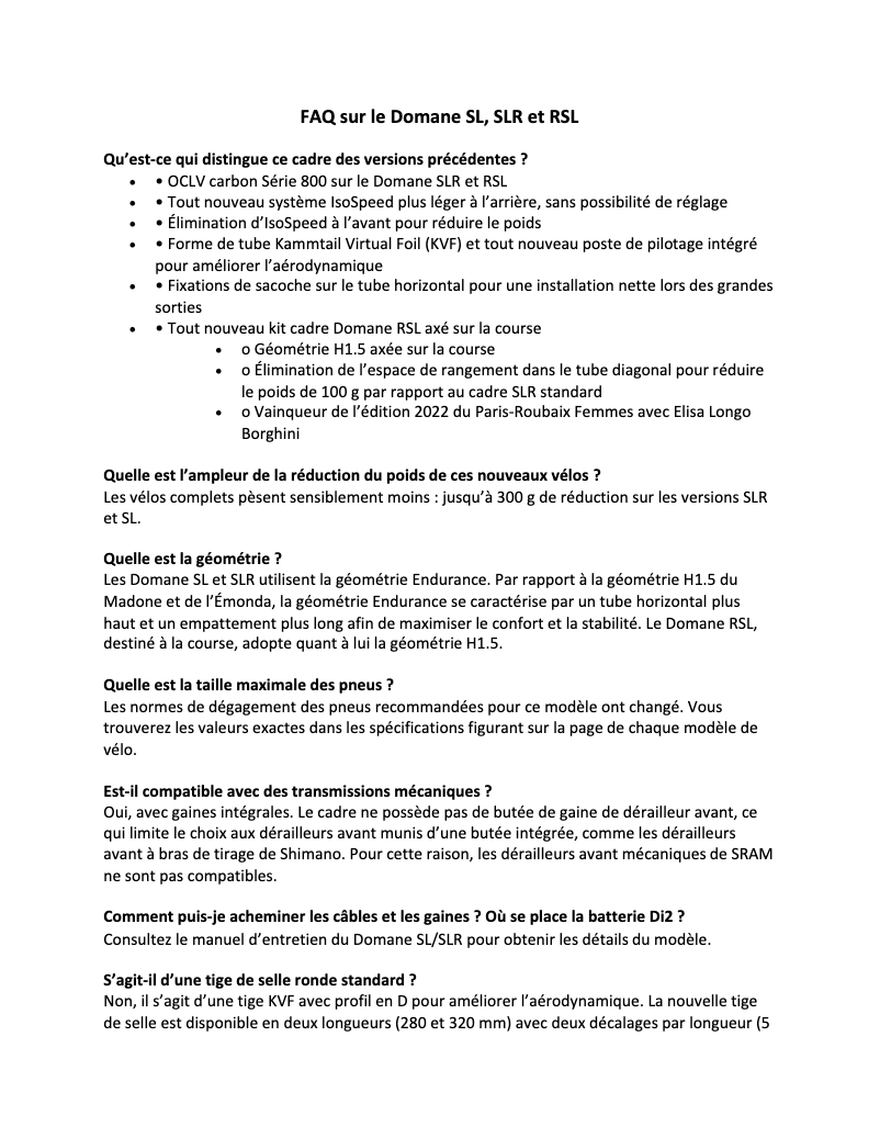 Page n°1 - FAQ Trek Domane SLR