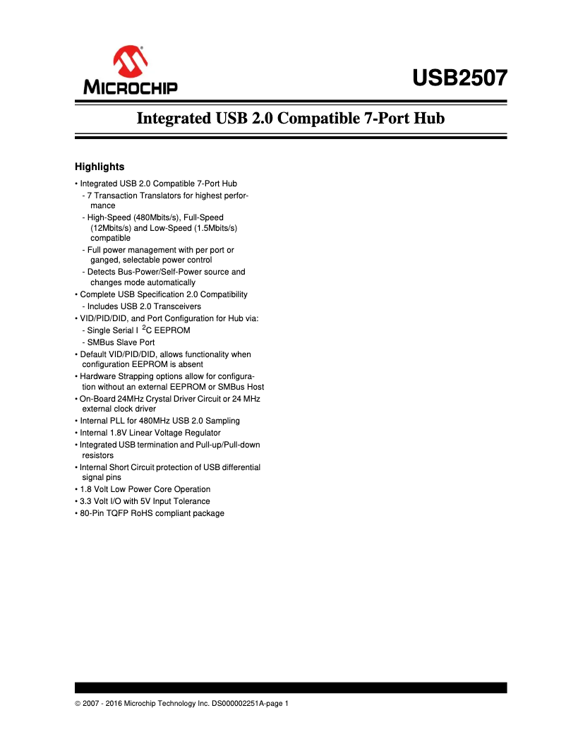 Imagen de la primera página del manual del dispositivo USB2507
