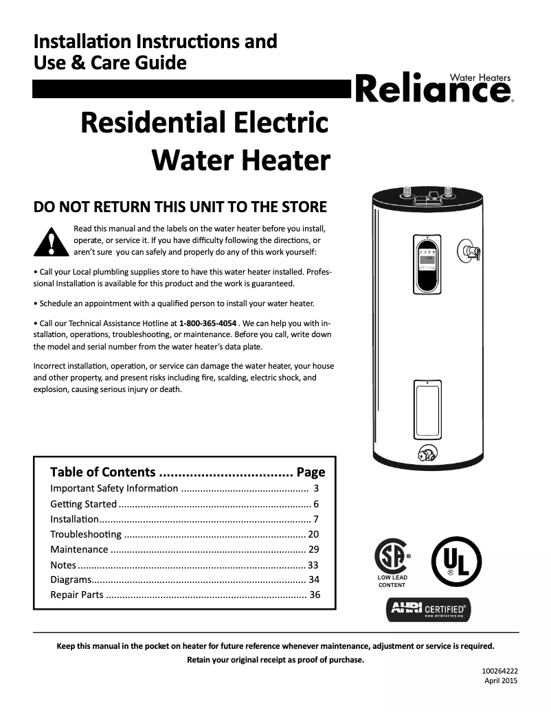 Image de la première page du manuel de l'appareil 1240EGRT