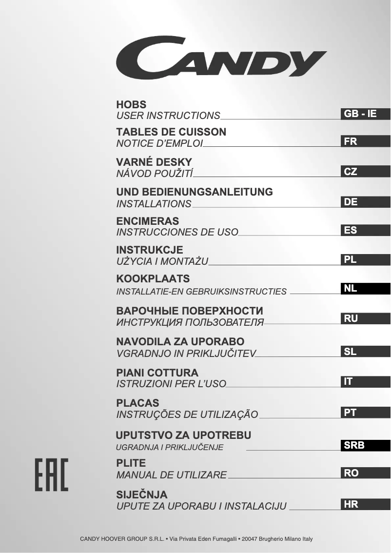 Page 1 de la notice Manuel utilisateur Candy CVG75SQGX