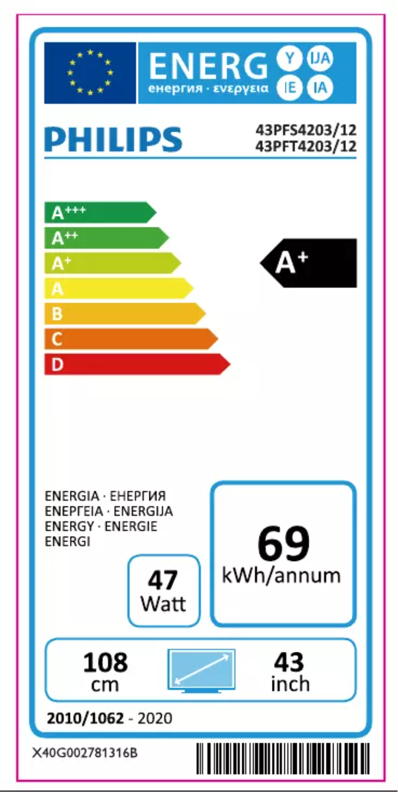 Page n°1 - Label énergétique Philips 43PFT4203