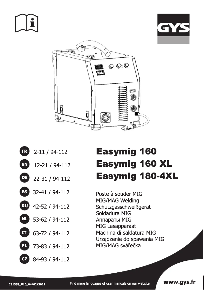 Page 1 de la notice Manuel utilisateur GYS Easymig 160