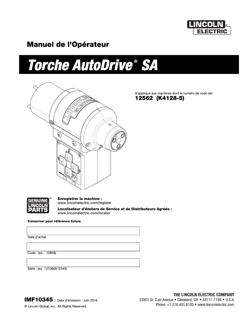 Página 1 del manual Manual de usuario Lincoln Electric AutoDrive SA