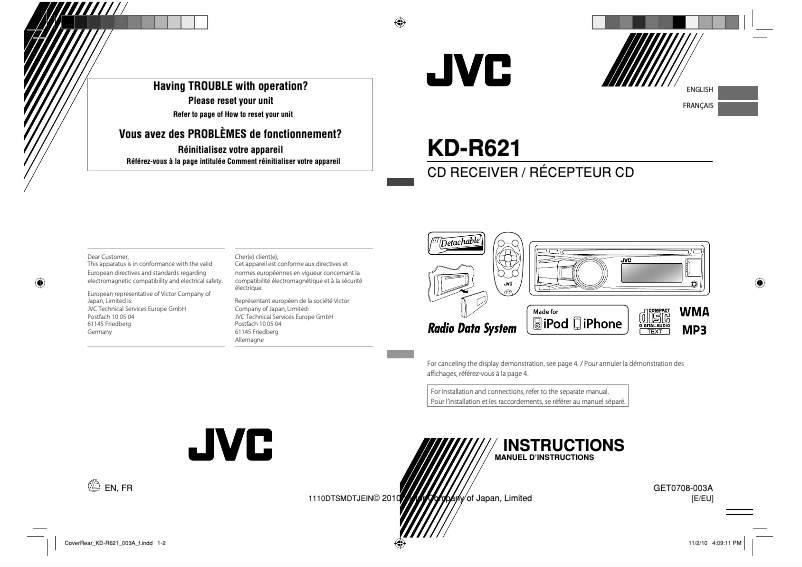 Image de la première page du manuel de l'appareil KD-R621E
