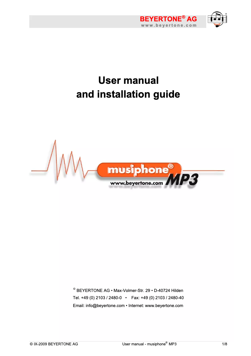 Page 1 de la notice Manuel utilisateur Beyertone musiphone mp3