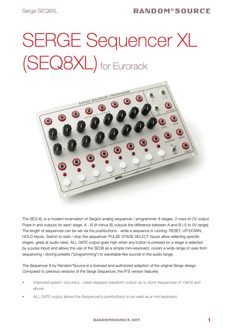 Image de la première page du manuel de l'appareil Sequencer XL SEQ8XL