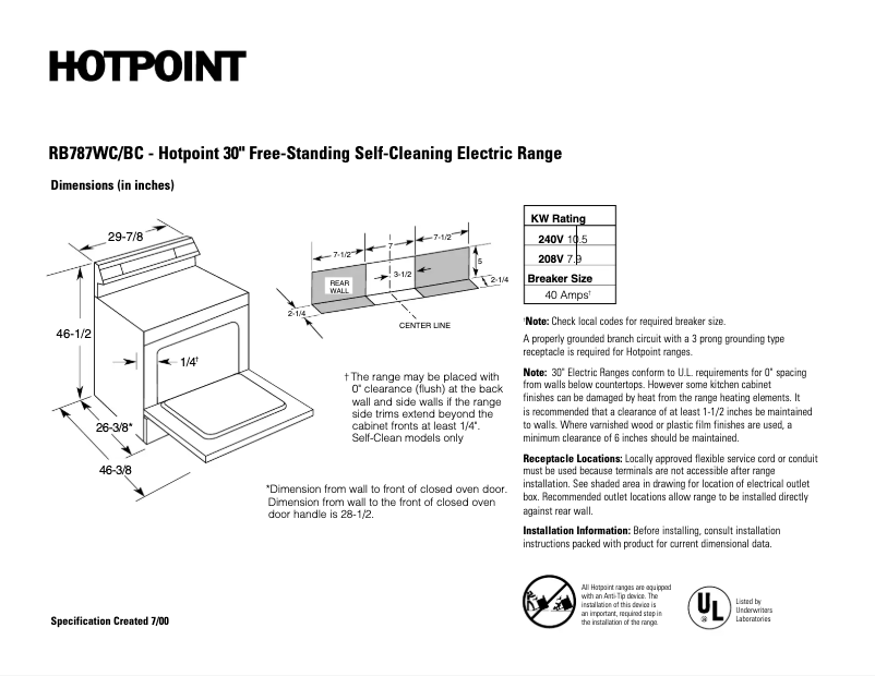 Page n°1 - Fiche technique Hotpoint RB787BCBB