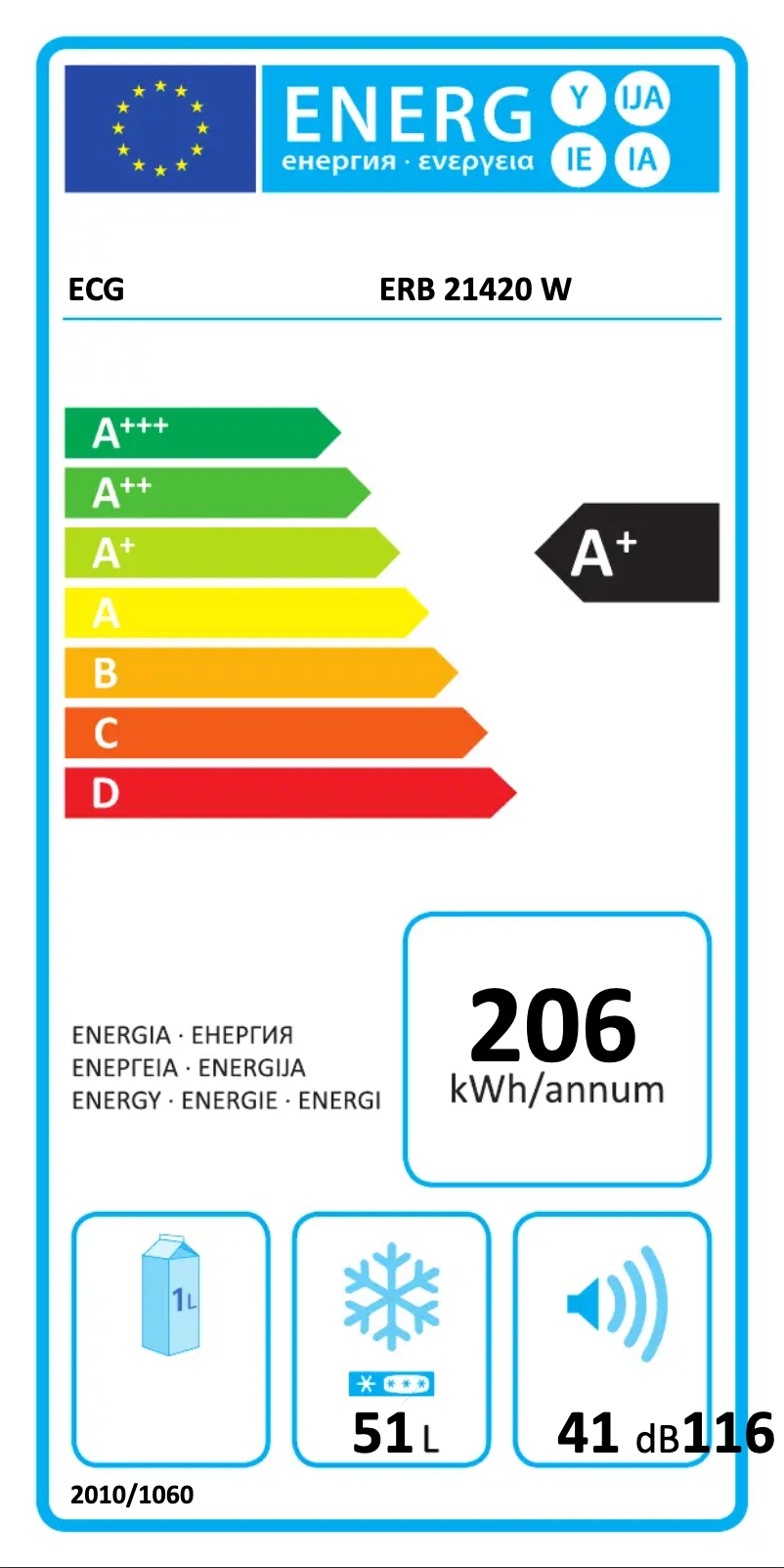 Page 1 de la notice Label énergétique ECG ERB 21420 W