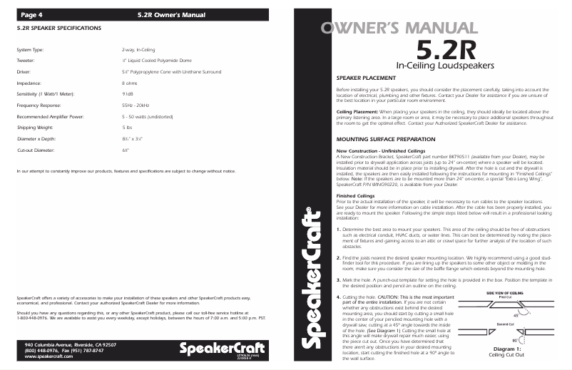 Page 1 de la notice Manuel utilisateur SpeakerCraft 5.2R