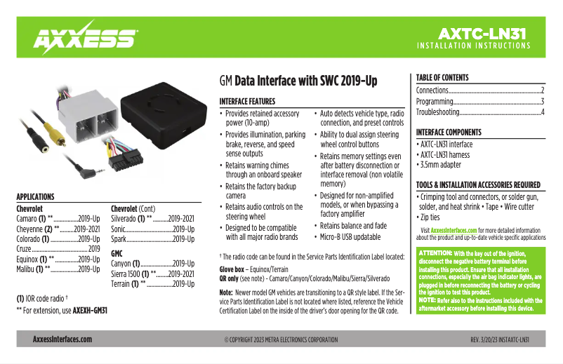 Page 1 de la notice Manuel utilisateur AXESS AXTC-LN31