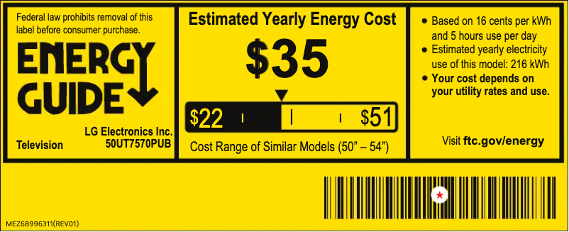 Page n°1 - Label énergétique LG 50UT7570PUB