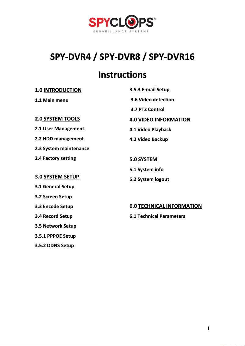 Image de la première page du manuel de l'appareil SPY-DVR4