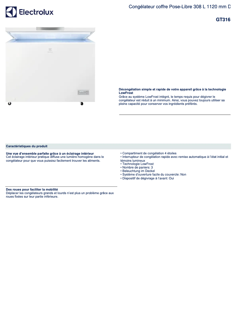 Page n°1 - Fiche technique Electrolux GT316