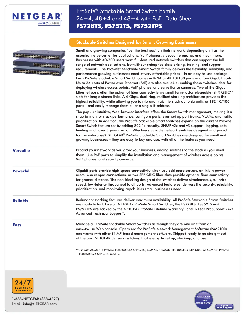 Page 1 de la notice Fiche technique Netgear FS728TS