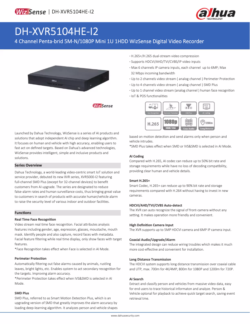 Page n°1 - Fiche technique Dahua Technology XVR5104HE-I2