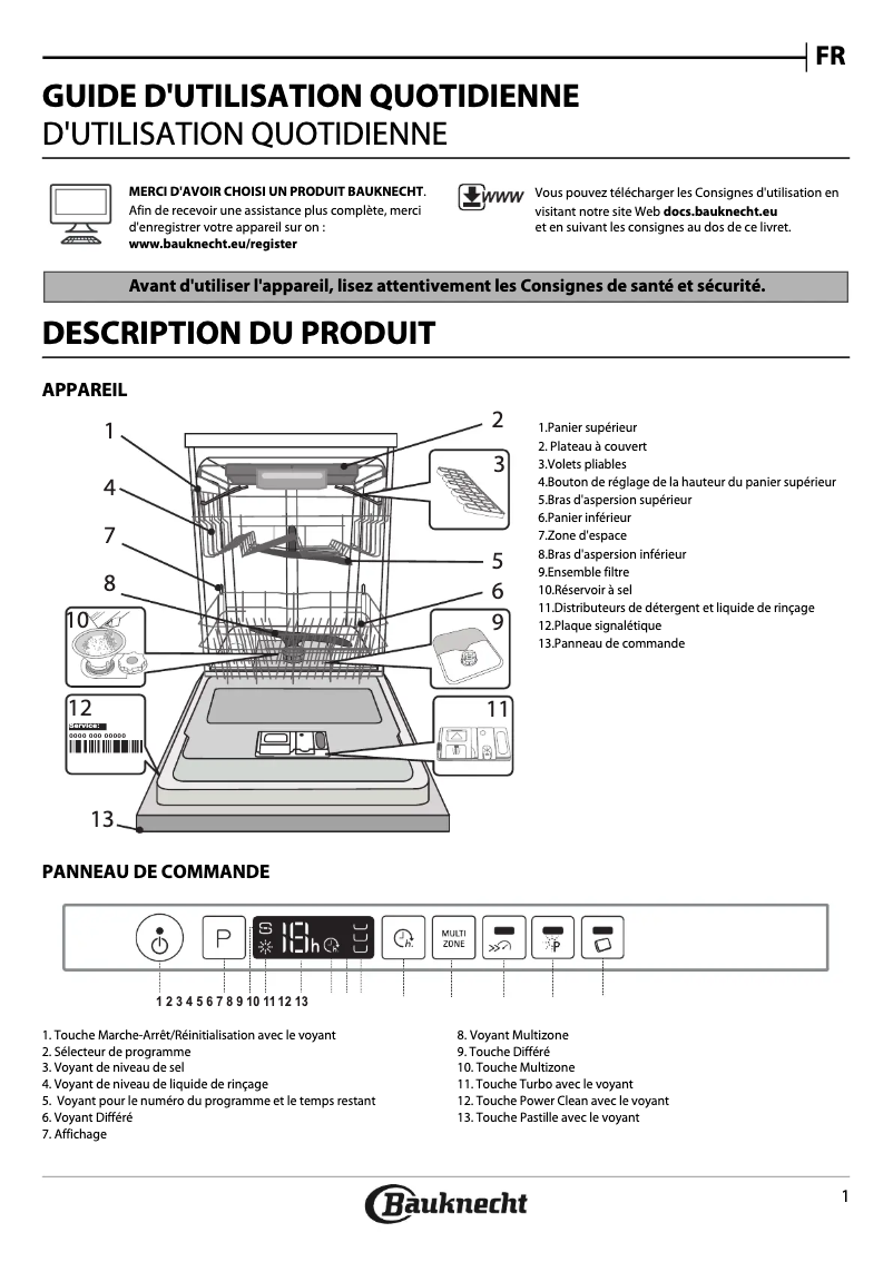 Page 1 de la notice Manuel utilisateur Bauknecht BIO Platinum 6
