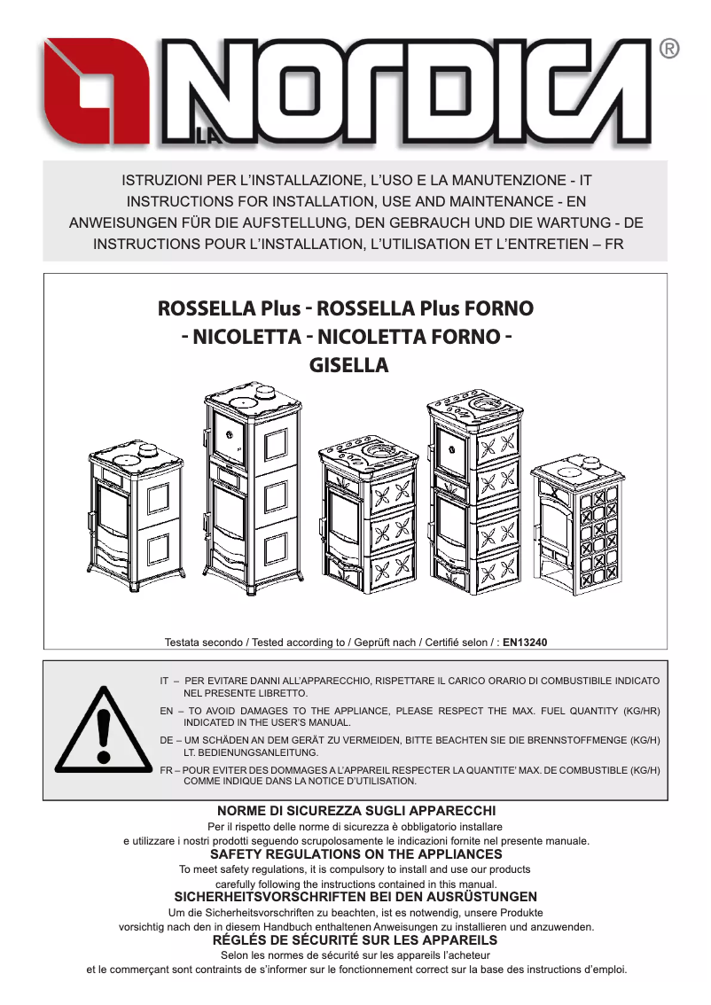 Imagen de la primera página del manual del dispositivo Rossella Plus Forno