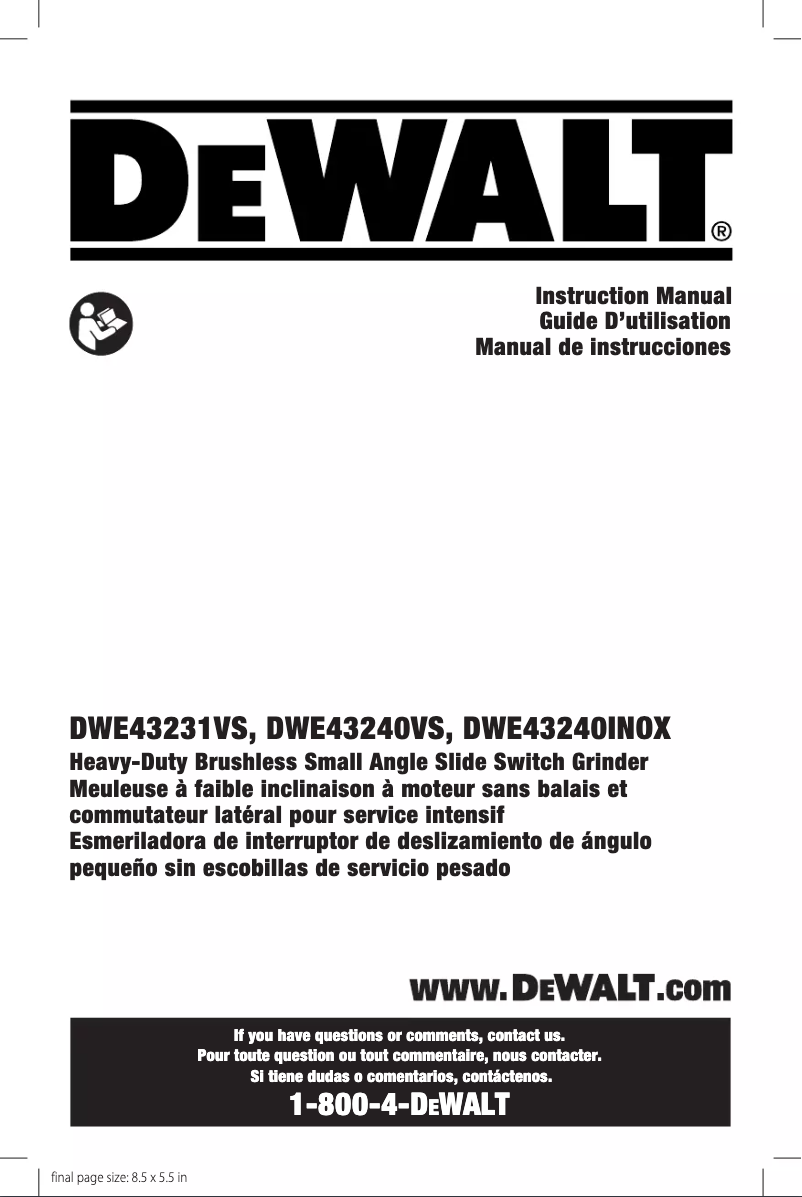 Page n°1 - Manuel utilisateur DeWalt DWE43240VS