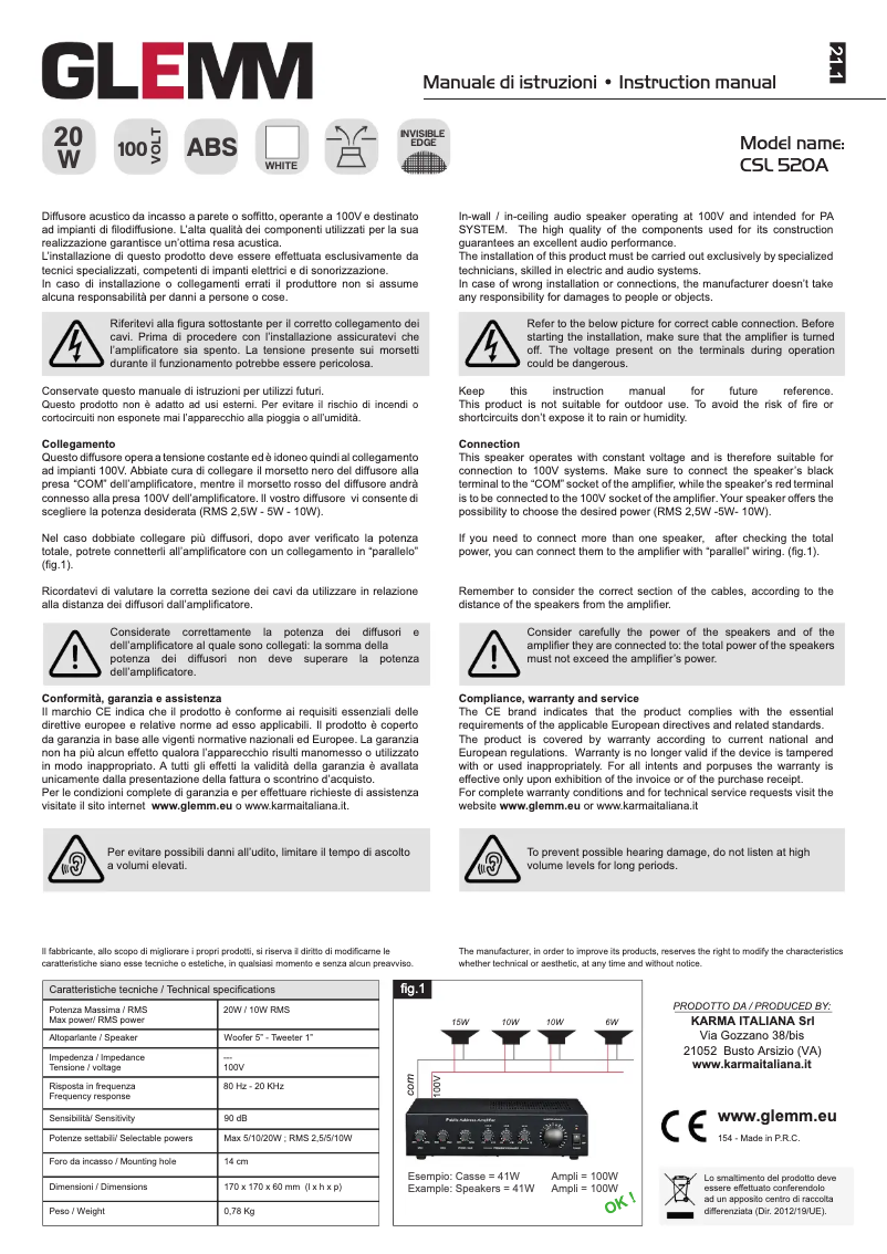 Page 1 de la notice Manuel utilisateur Glemm CSL 520A