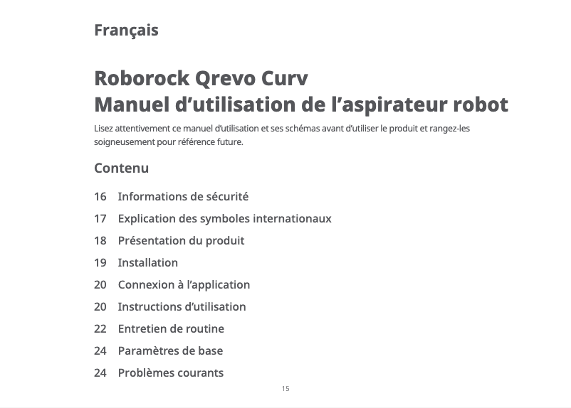 Page n°1 - Manuel utilisateur Roborock Qrevo Curv