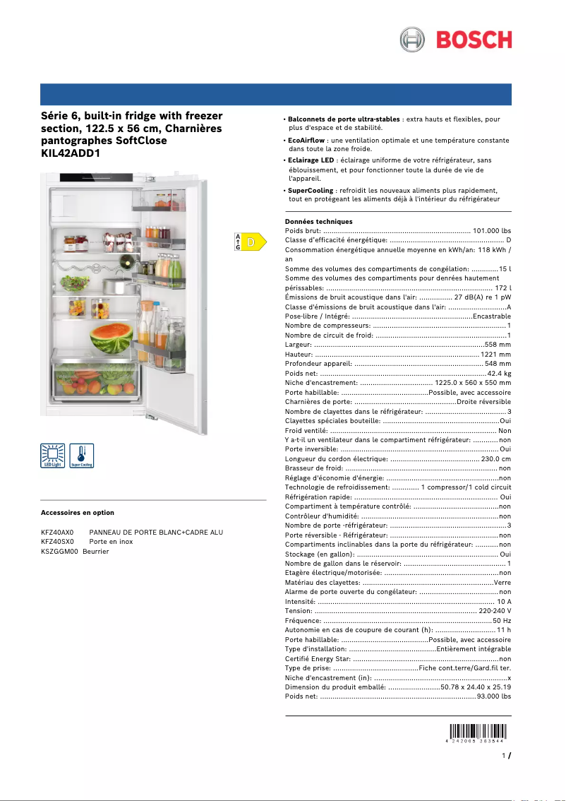 Página 1 del manual Ficha técnica Bosch KIL42ADD1