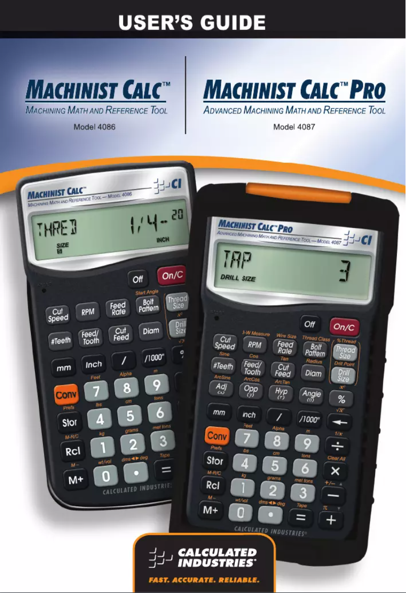 Page 1 de la notice Manuel utilisateur Calculated Industries Machinist Calc 4086