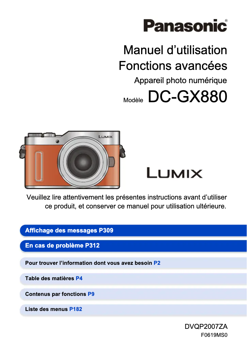 Image de la première page du manuel de l'appareil Lumix DC-GX880