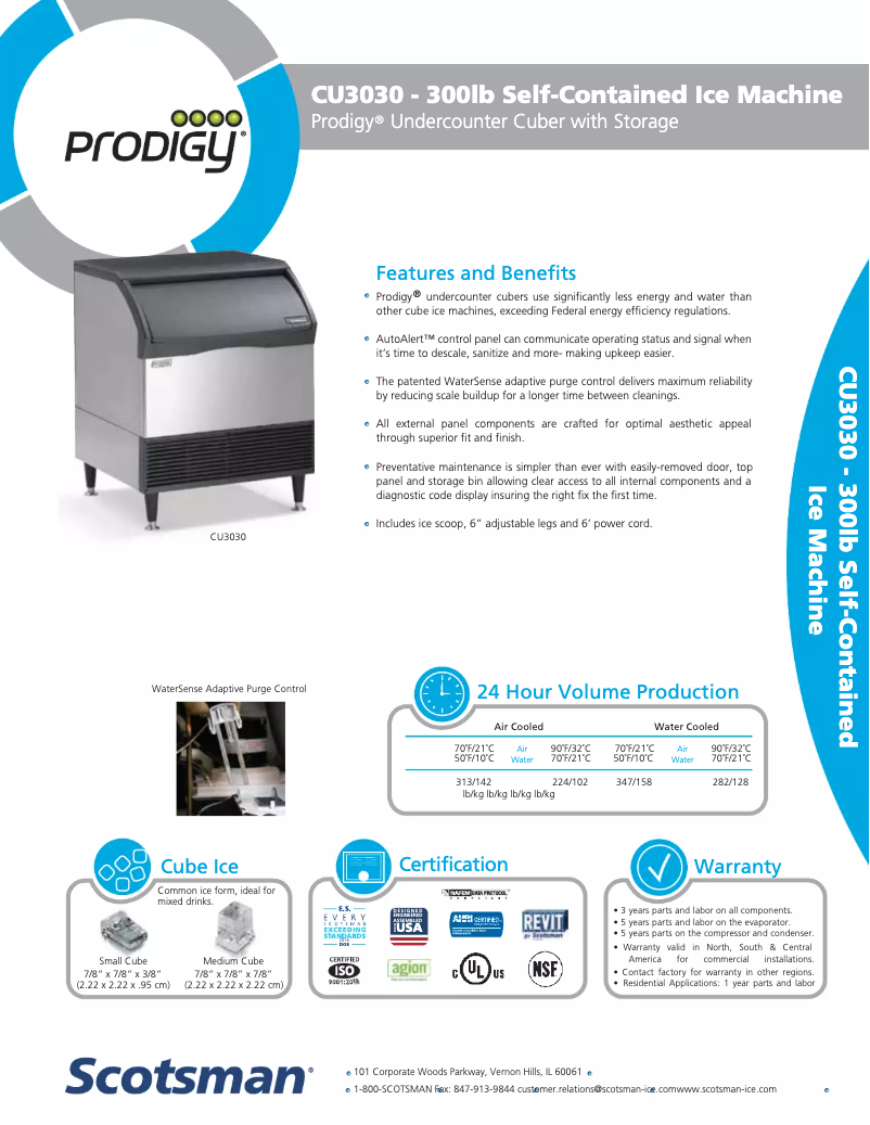 Página 1 del manual Ficha técnica Scotsman CU3030MA-32