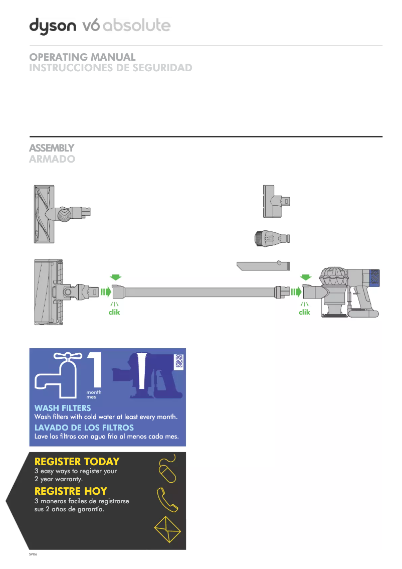 Page n°1 - Manuel d'utilisation et d'entretien Dyson V6 Absolute