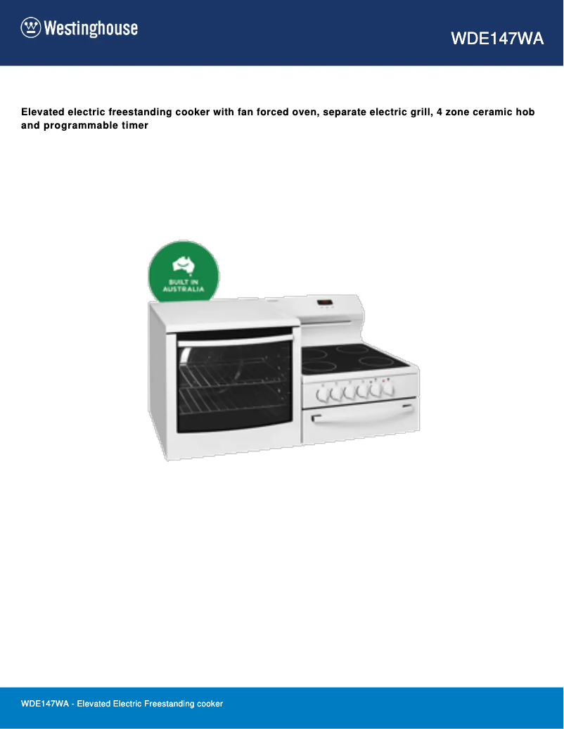 Page n°1 - Fiche technique Westinghouse WDE147WA