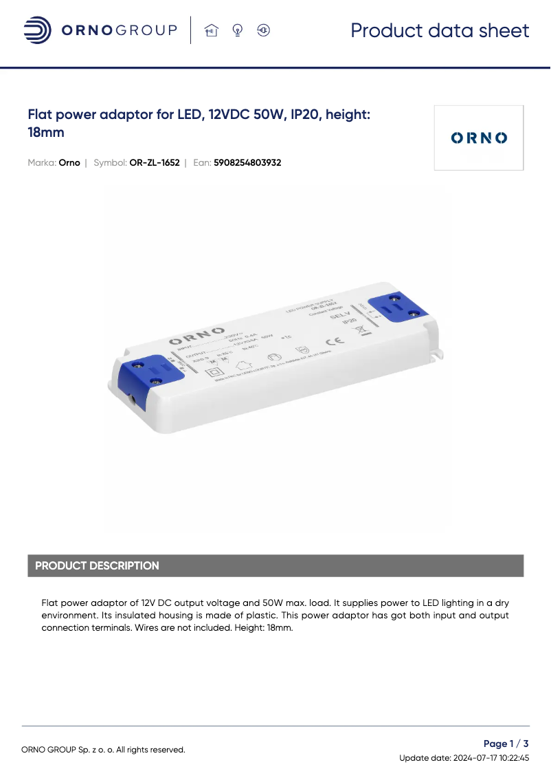 Image de la première page du manuel de l'appareil OR-ZL-1652