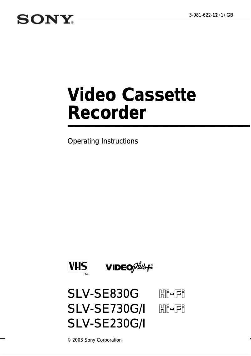Page 1 de la notice Manuel utilisateur Sony Slv-se230