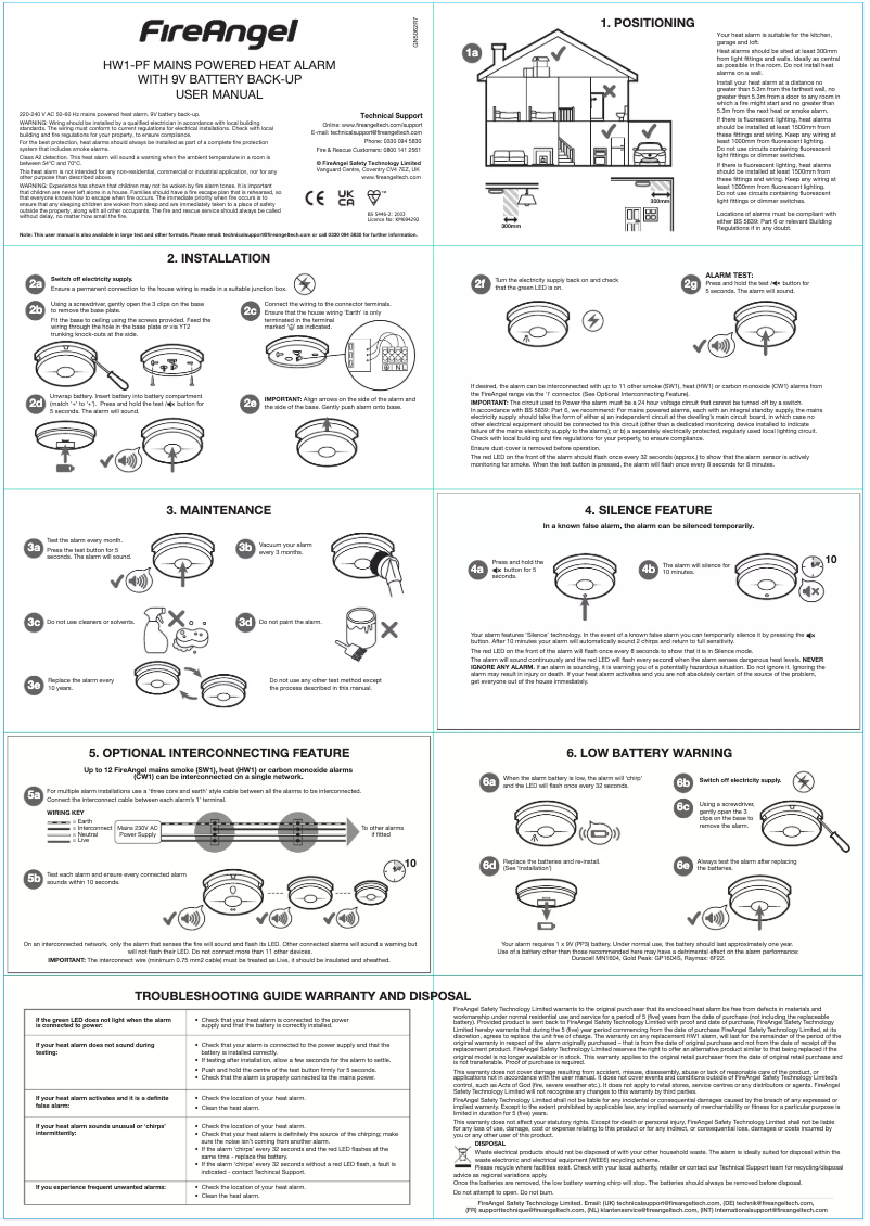 Page n°1 - Manuel utilisateur FireAngel HW1-PF-T