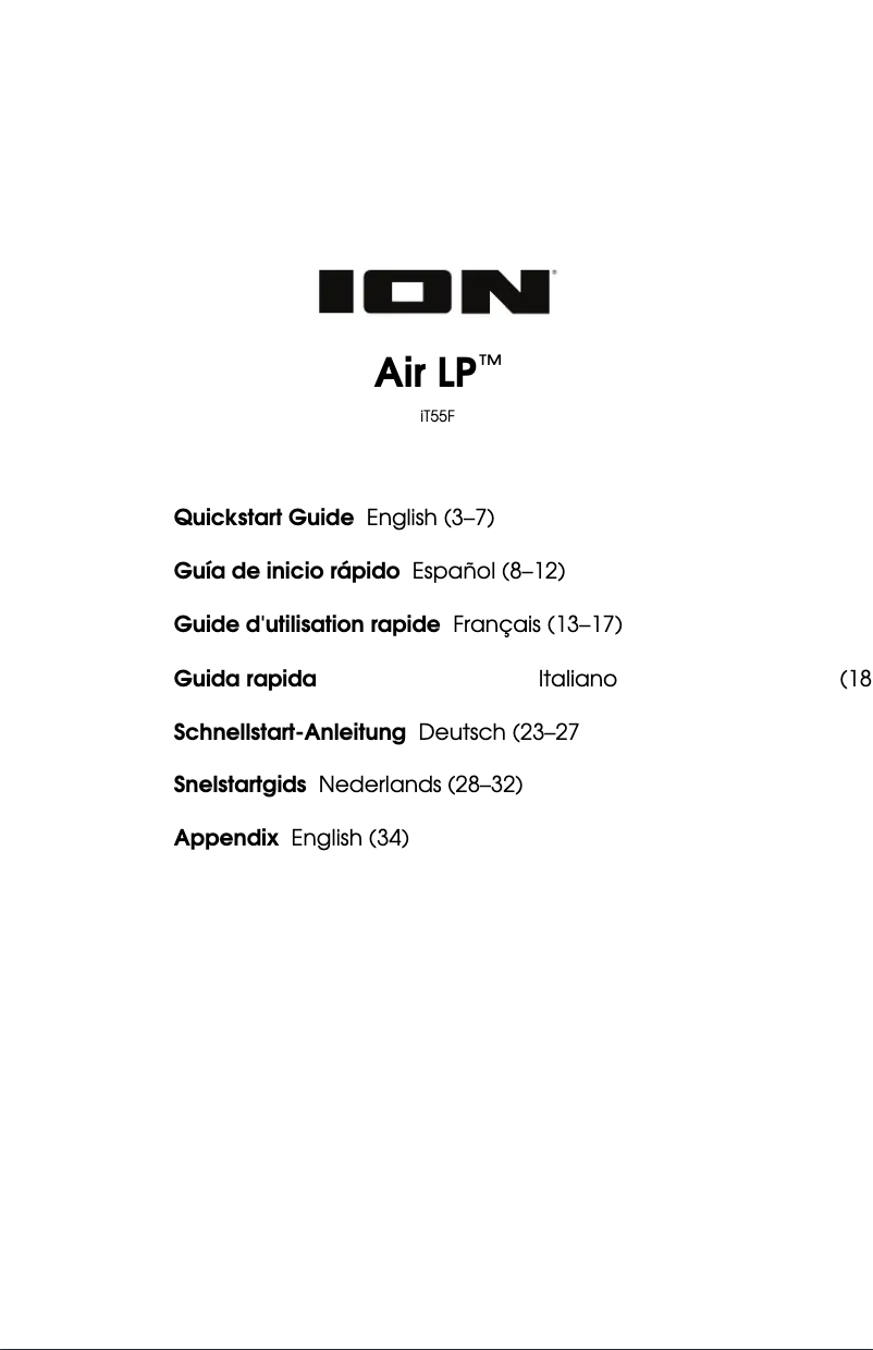 Page 1 de la notice Guide de démarrage rapide ION Air LP