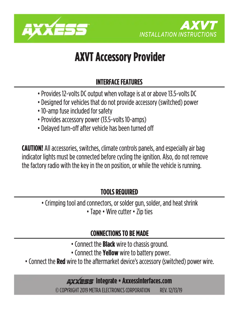 Page 1 de la notice Manuel utilisateur AXESS AXVT