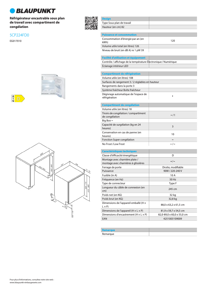 Page n°1 - Fiche technique Blaupunkt 5CP224FD0