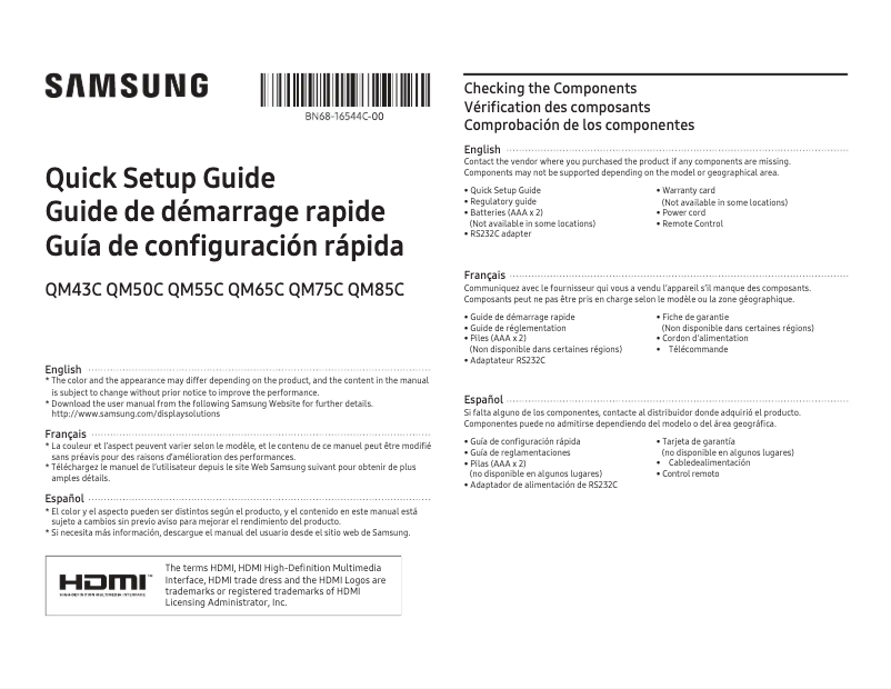 Page n°1 - Manuel utilisateur Samsung QM55C