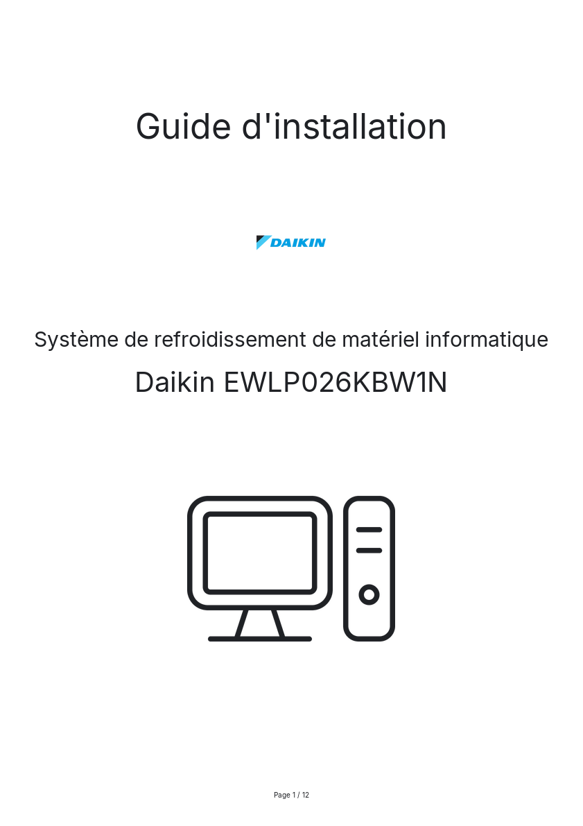 Page n°1 - Guide d'installation Daikin EWLP026KBW1N