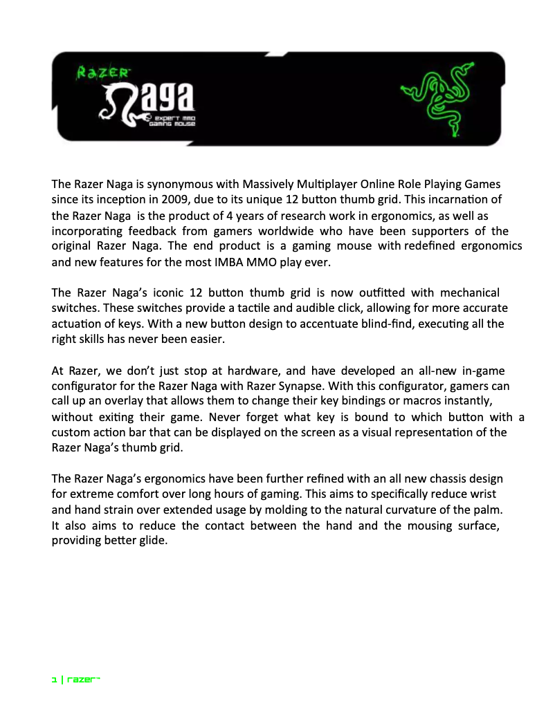 Page 1 de la notice Manuel utilisateur Razer Naga 2014 Limited Edition