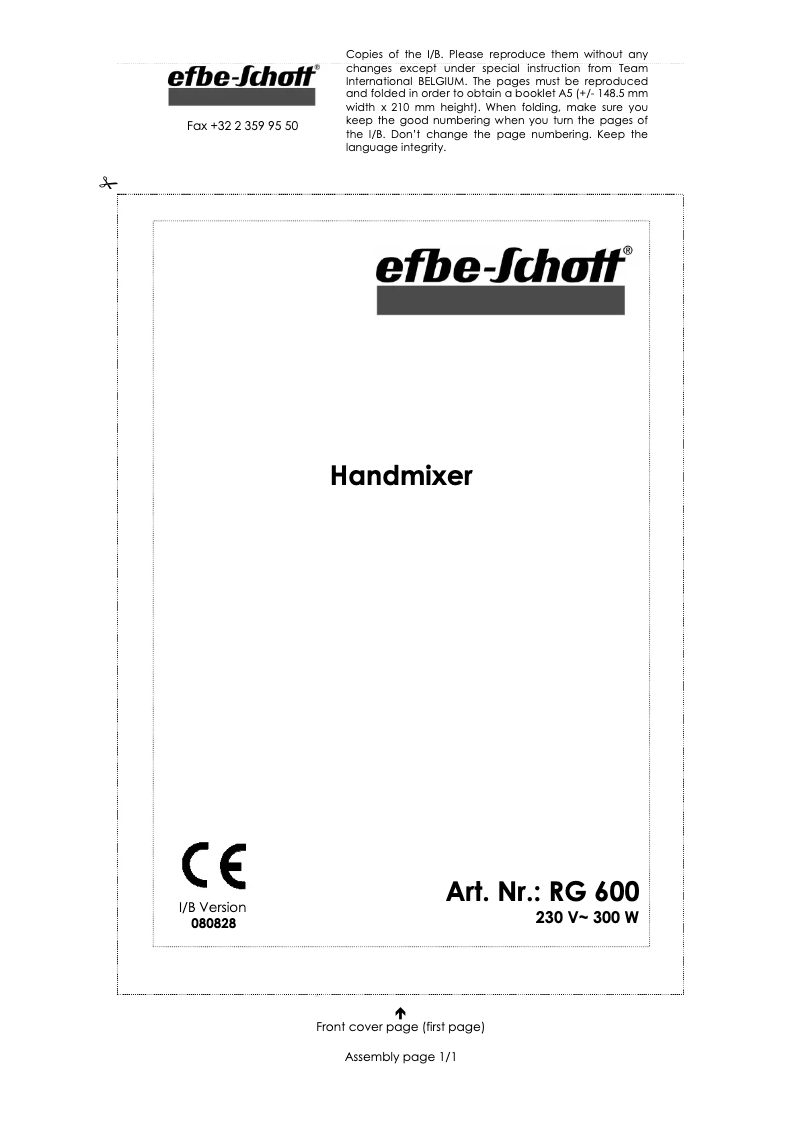 Page 1 de la notice Manuel utilisateur Efbe-Schott RG 600