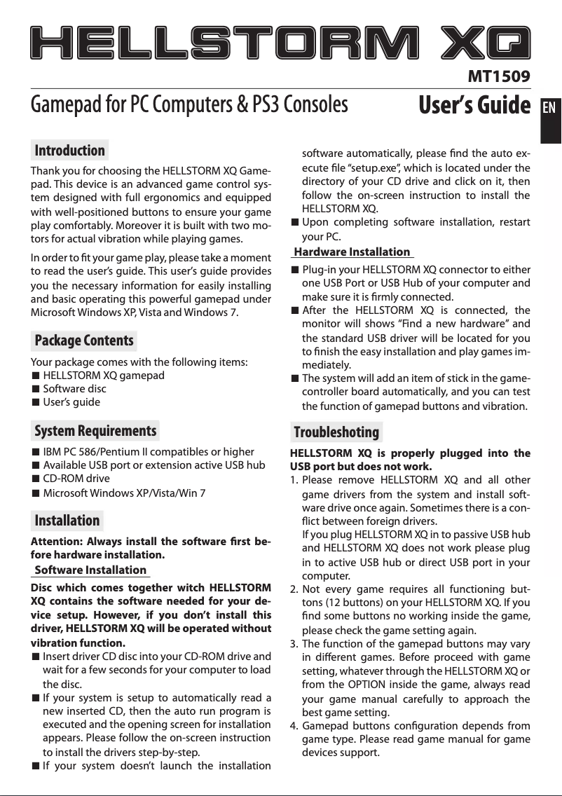 Image de la première page du manuel de l'appareil MT1509