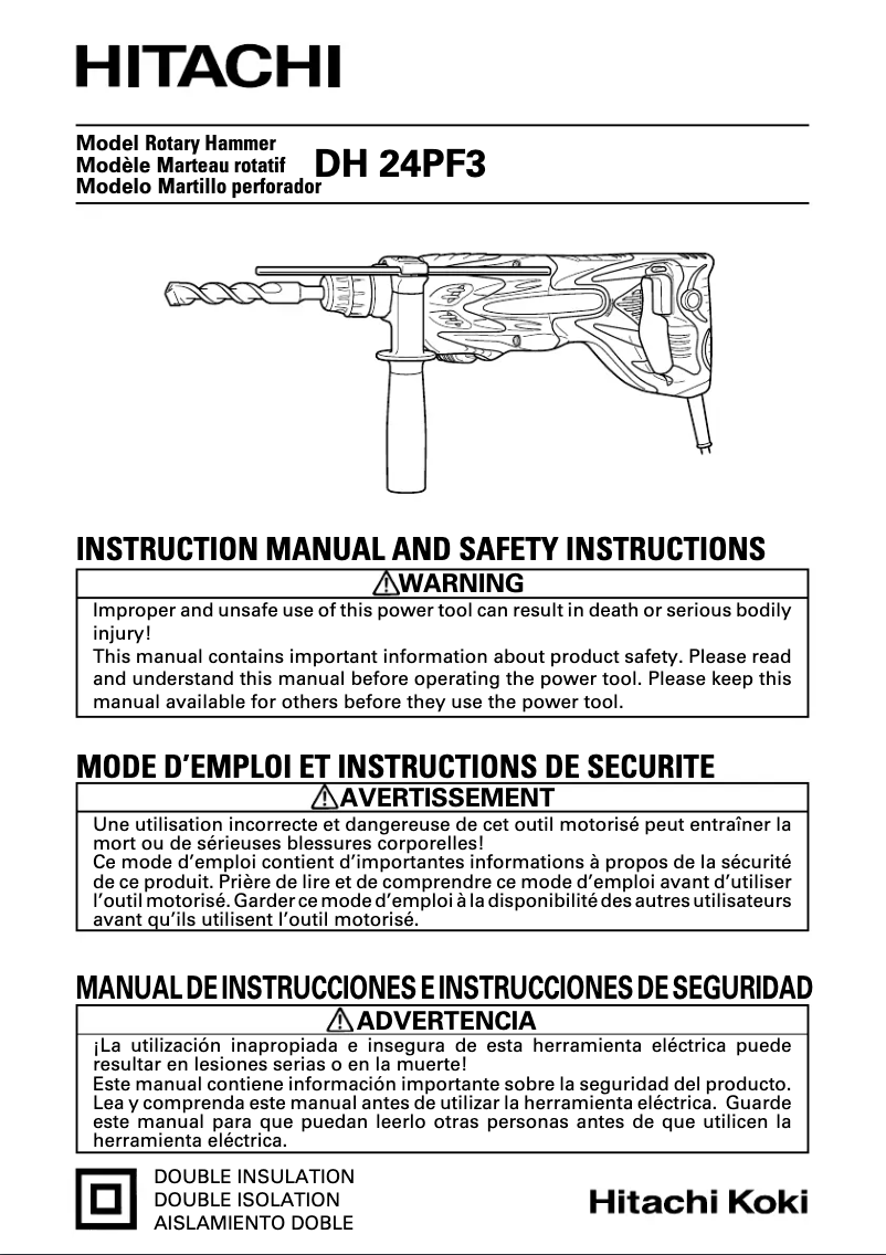 Page 1 de la notice Manuel utilisateur Hitachi DH 24PF3