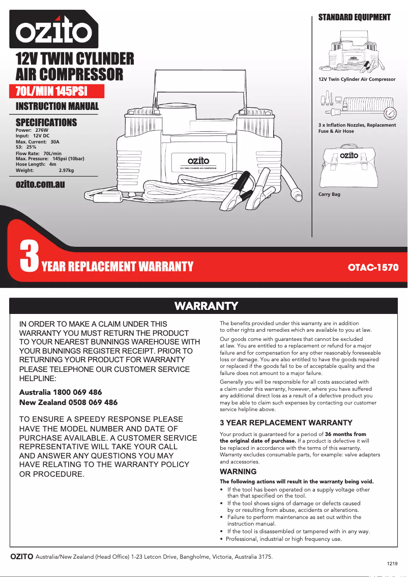 Imagen de la primera página del manual del dispositivo OTAC-1570