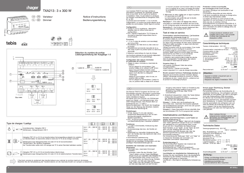 Page n°1 - Manuel utilisateur Hager TXA213