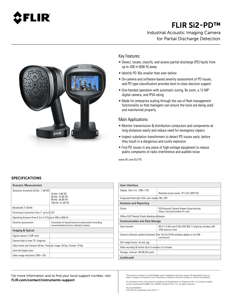 Page 1 de la notice Fiche technique FLIR Si2-PD