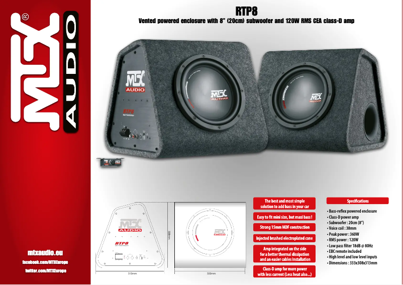 Page 1 de la notice Fiche technique MTX Audio RTP8